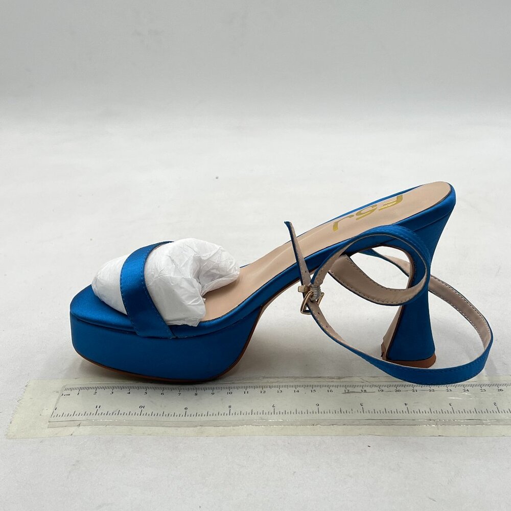 FSJ Navy High Heel Sandals Platform Open Toe Ankle Buckle Strap Wedding Shoes